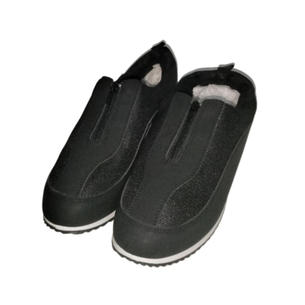 Black Center Zip Comfort Sneakers Fleece Lined Slip On Walking Shoes
